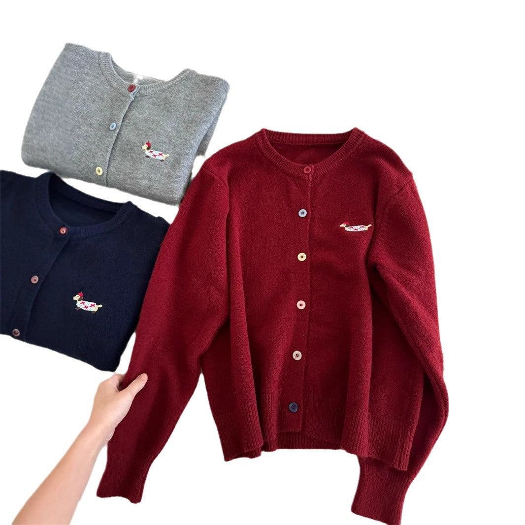 Maglione Donna Ricamo Cane Colorato Girocollo