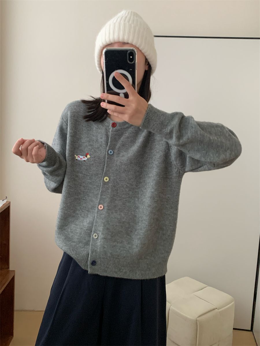 Maglione Donna Ricamo Cane Colorato Girocollo