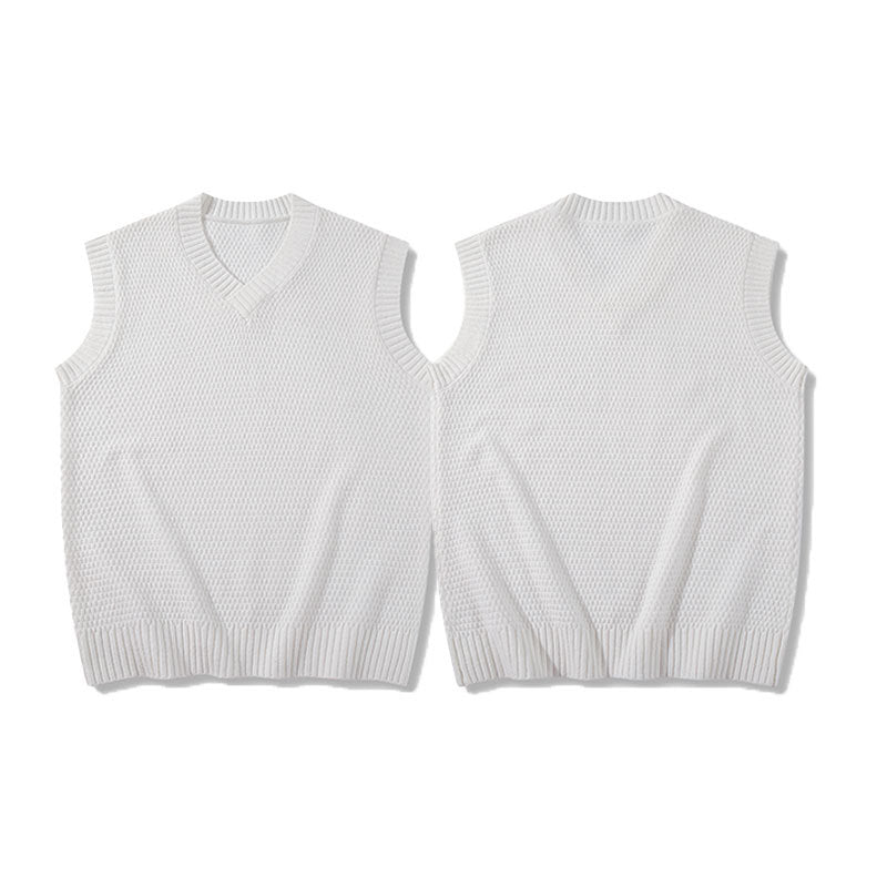 Solid Color Sleeveless Knit Vest Sweater Men Loose Outerwear Layered Top