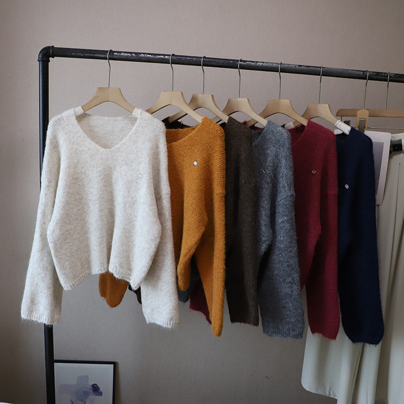 V-Neck Loose Slimming Soft Knit Sweater for Women
