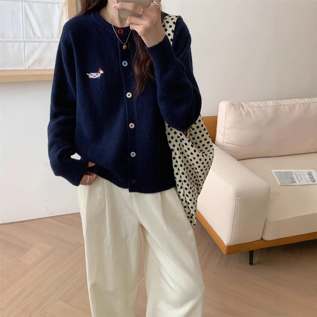 Maglione Donna Ricamo Cane Colorato Girocollo