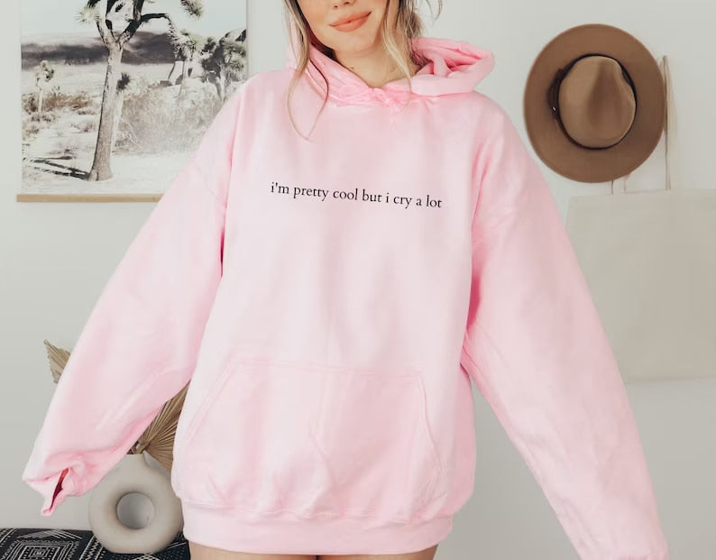 i'm pretty cool but i cry a lot Street popular new round neck sweater