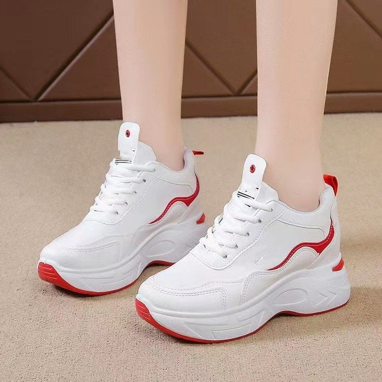 Heightening Sports Shoes For Women With Round Toe Tie Ups