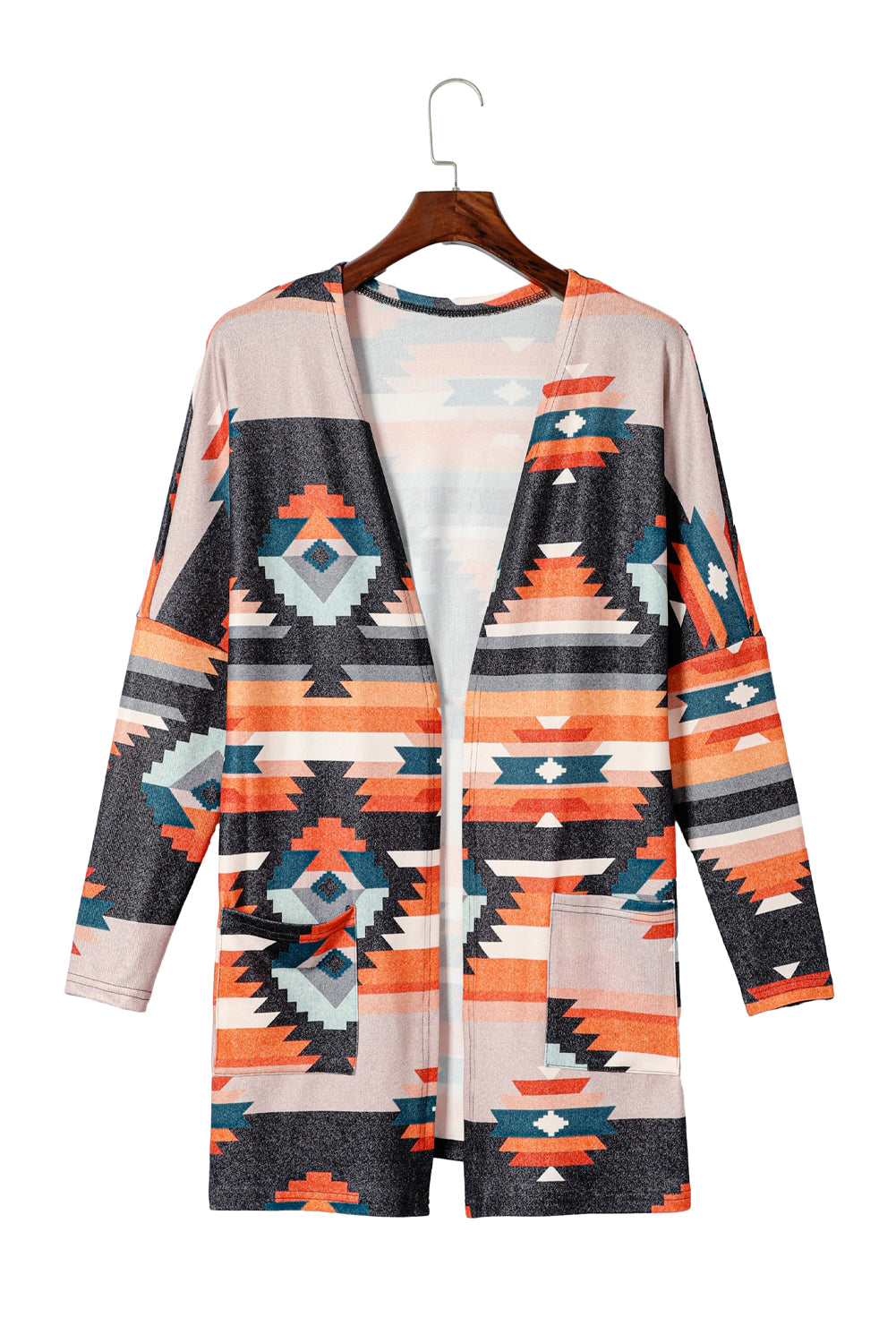 Cardigan Donna Arancione Stampa Azteca