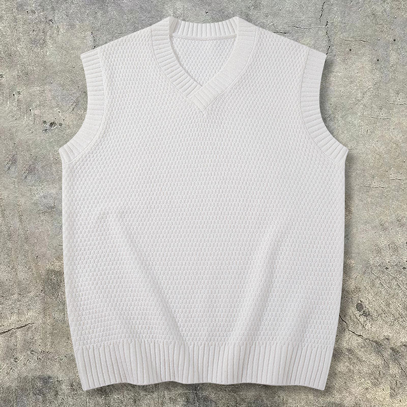 Solid Color Sleeveless Knit Vest Sweater Men Loose Outerwear Layered Top