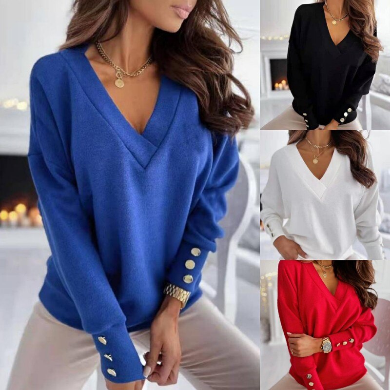 Spring New Long Sleeve Knitted Sweater Women V-neck Jumper Sweaters for Women Button Loose Office Lady Casual Pullover