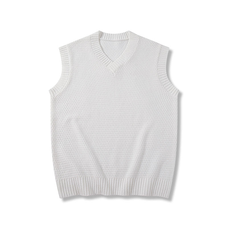 Solid Color Sleeveless Knit Vest Sweater Men Loose Outerwear Layered Top