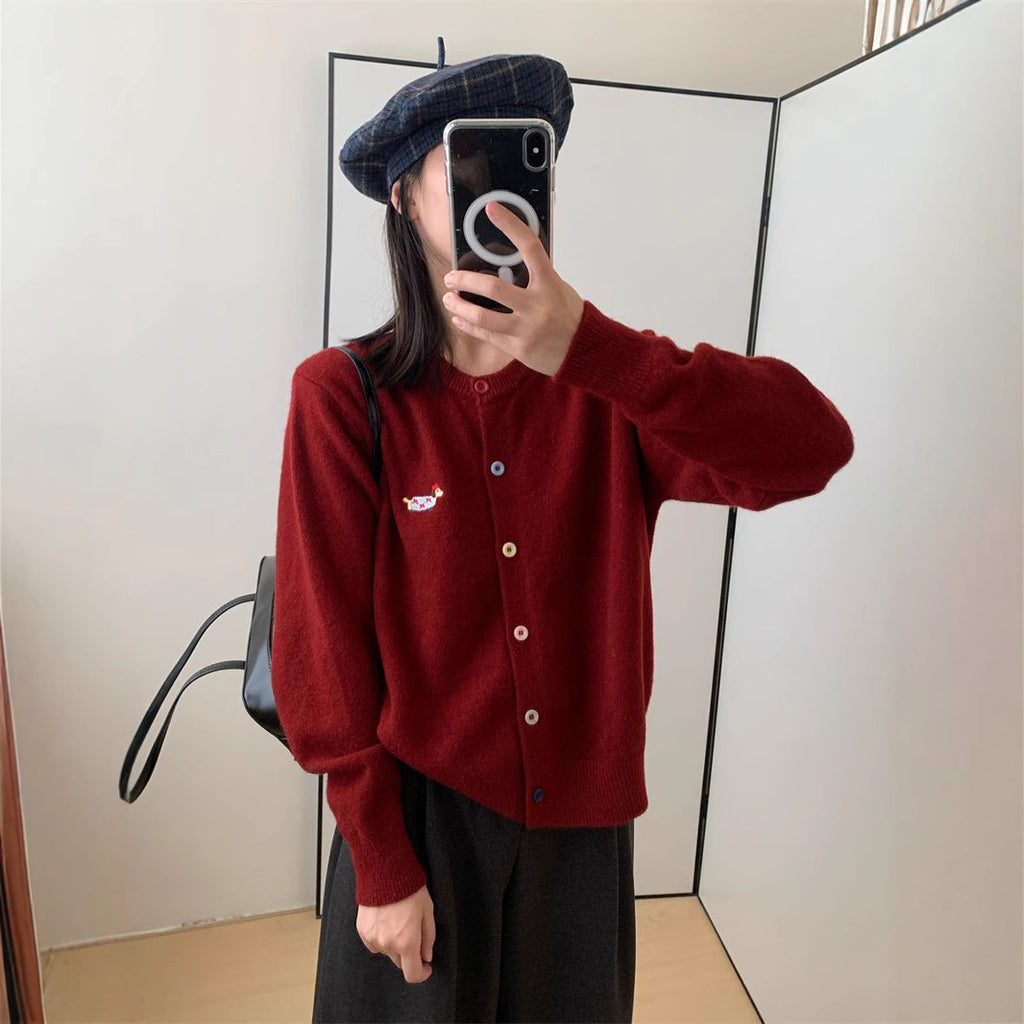 Maglione Donna Ricamo Cane Colorato Girocollo