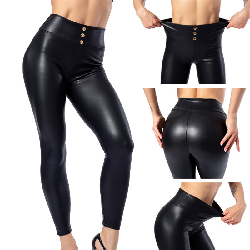 Leggings Donna Ecopelle Vita Alta Neri