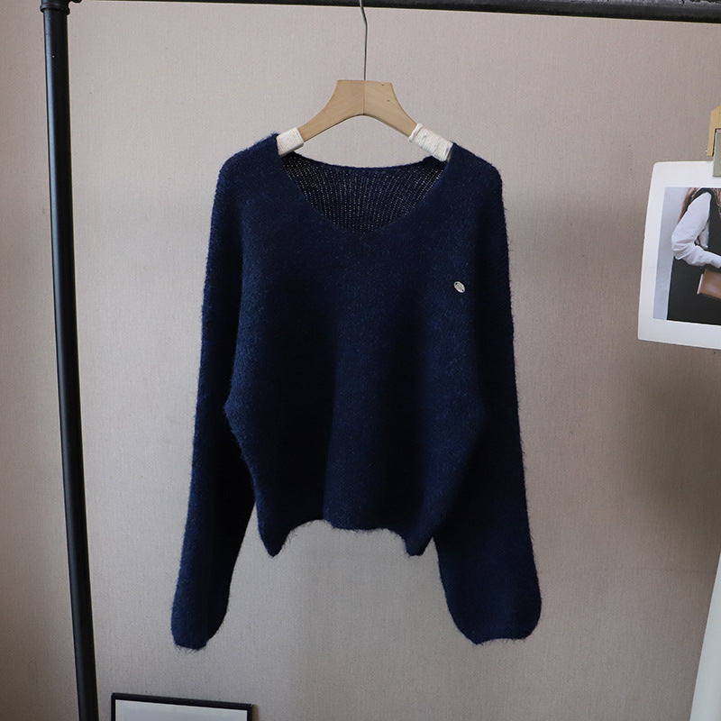 V-Neck Loose Slimming Soft Knit Sweater for Women