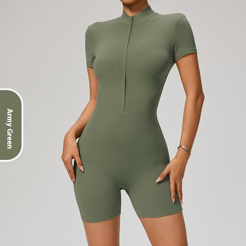 Zipper Short Sleeve Yoga Jumpsuit Women's Sports Jumpsuit