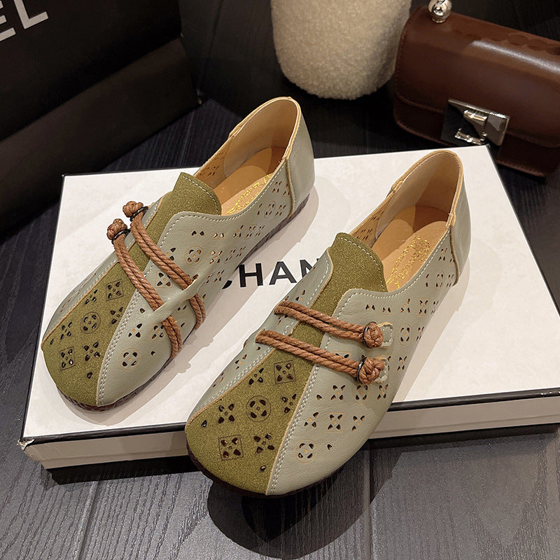 Retro Ethnic Style Buckle Hollowed Out Shoes For Women