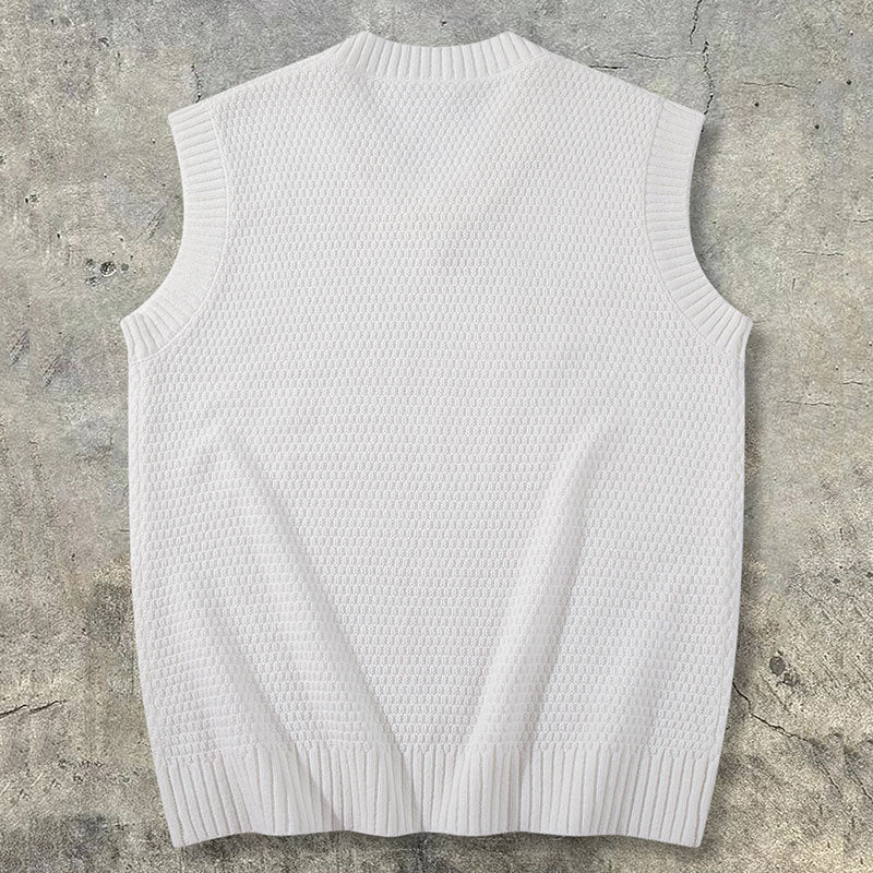 Solid Color Sleeveless Knit Vest Sweater Men Loose Outerwear Layered Top