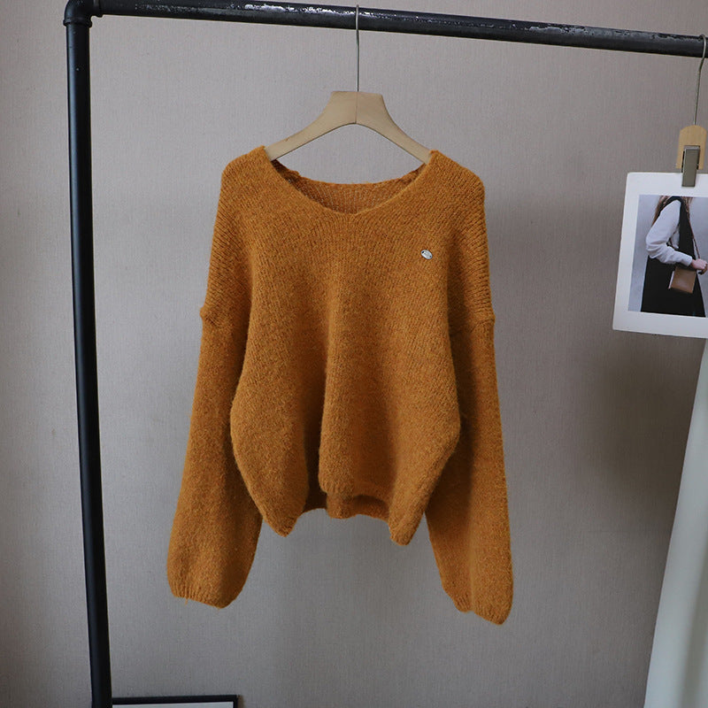 V-Neck Loose Slimming Soft Knit Sweater for Women