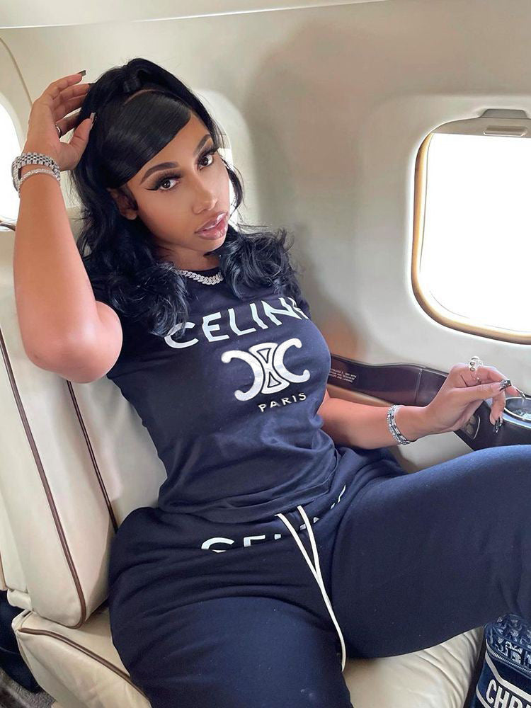 Spring And Summer New European And American Style Women's Clothing Solid Color Printing Fashion Short Belly Button Top