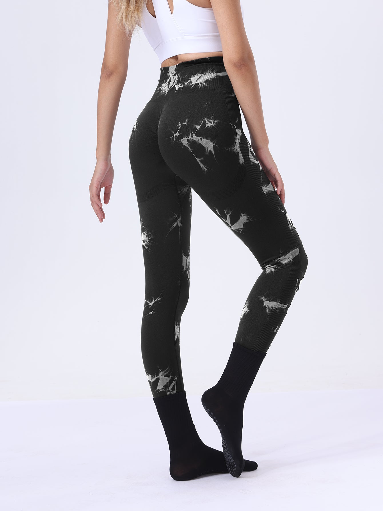 Butt Lifting Yoga Gym Athletic Pants, Hollow Out Tummy Control Sports Leggings Tie Dye Running Pants