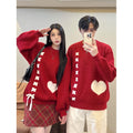 Heart Tie Sweater Couple Set Autumn Winter College Style New Year Christmas with Scarf Two-Piece Set