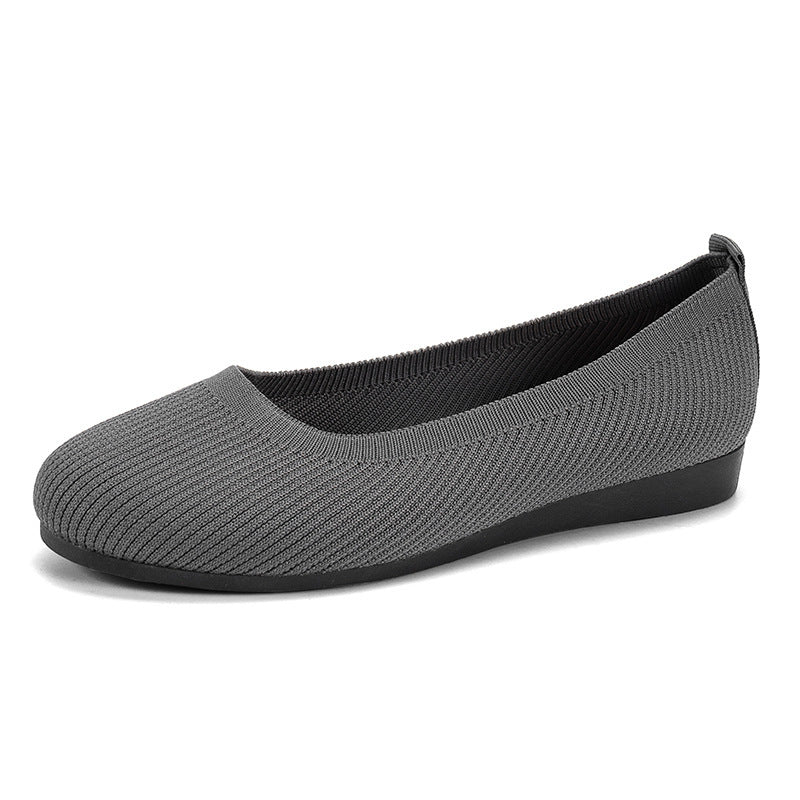 Round Toe Flats Shoes Casual Comfortable Soft Slip On Knit Mesh Shoes For Women