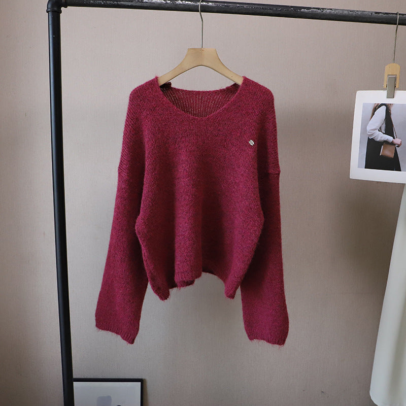 V-Neck Loose Slimming Soft Knit Sweater for Women