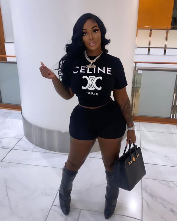 Spring And Summer New European And American Style Women's Clothing Solid Color Printing Fashion Short Belly Button Top