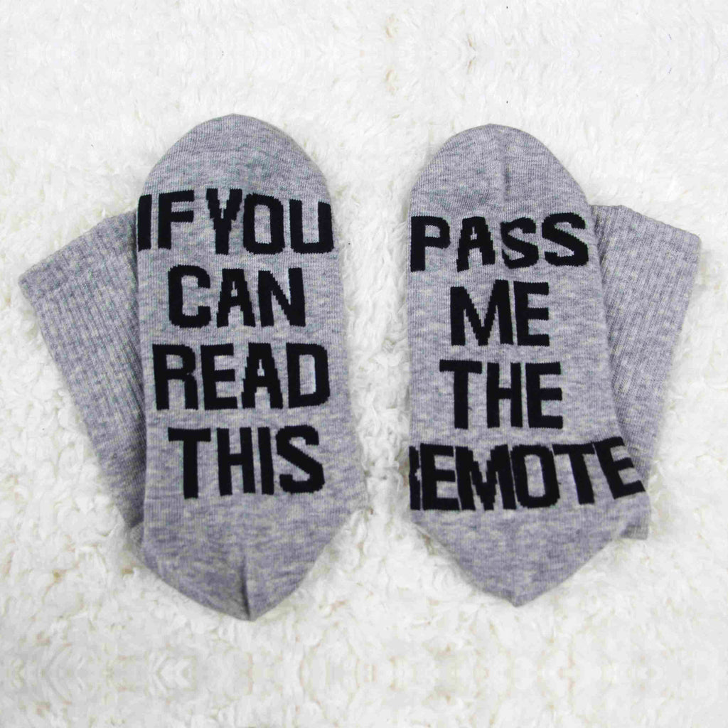 PASS ME THE REMOTE Printed Casual Mid Tube Gift Socks With Letters Non Slip Socks