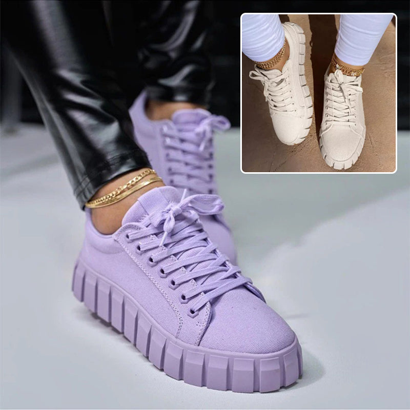 Lace-up Canvas Shoes Summer Round Toe Platform Single Shoes For Women Sneakers