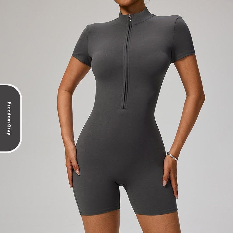 Zipper Short Sleeve Yoga Jumpsuit Women's Sports Jumpsuit