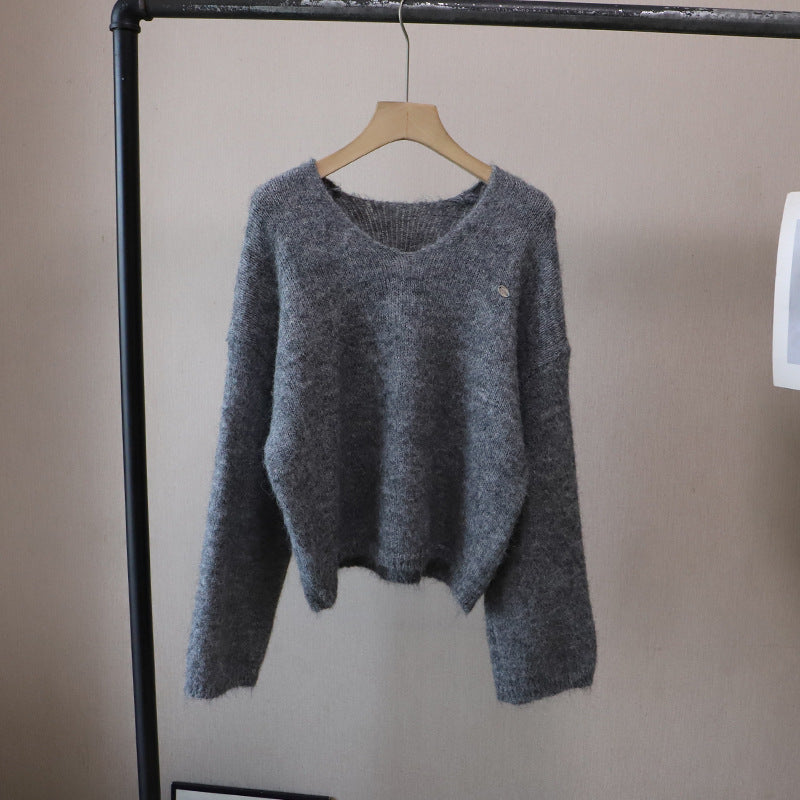 V-Neck Loose Slimming Soft Knit Sweater for Women
