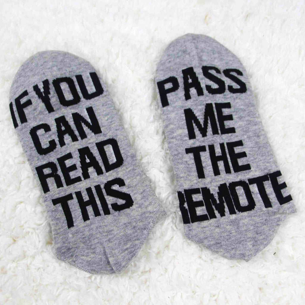 PASS ME THE REMOTE Printed Casual Mid Tube Gift Socks With Letters Non Slip Socks