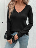 Pit stripe V-neck black sweater for women