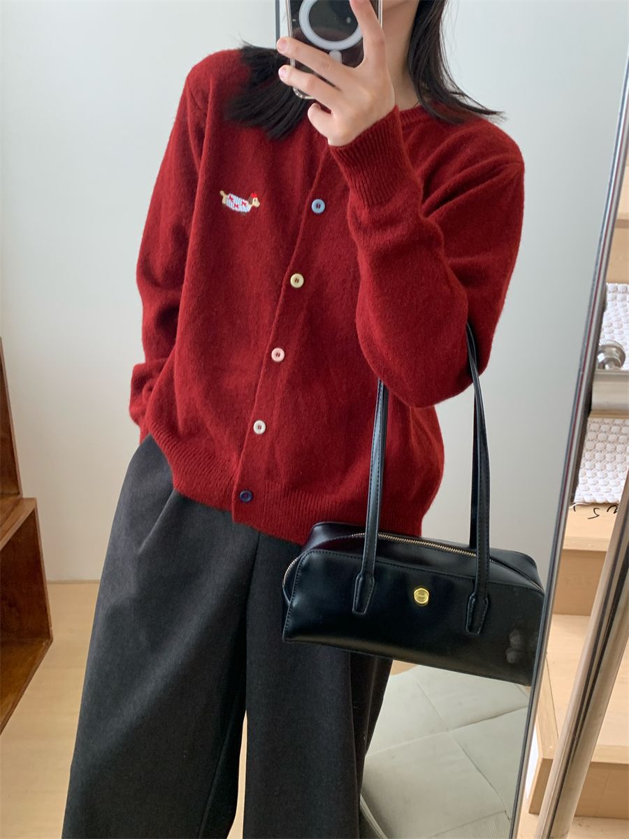 Maglione Donna Ricamo Cane Colorato Girocollo