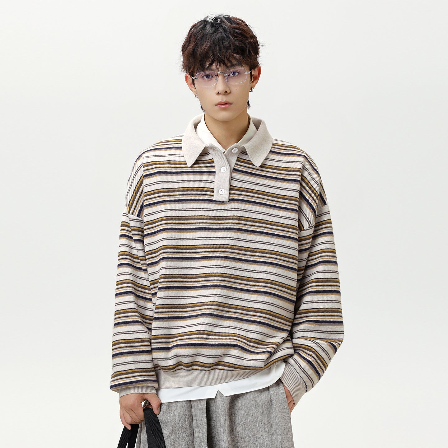 Striped collar sweater for men