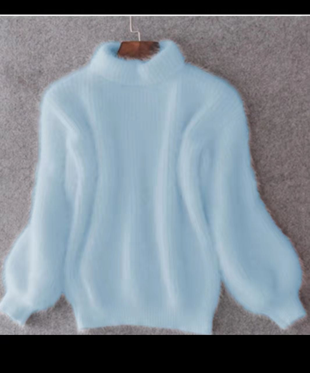 Korean version lantern sleeve imitation mink fur semi high neck loose solid color knitted sweater pullover sweater for women
