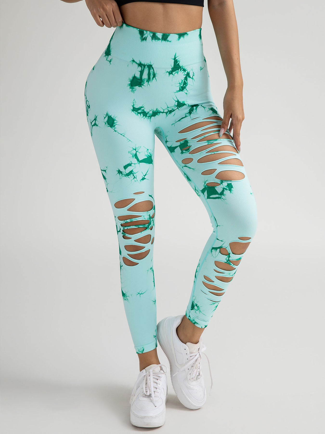 New Style Women's High-Waisted Yoga Leggings With Hollow-Out & Tie-Dye Design