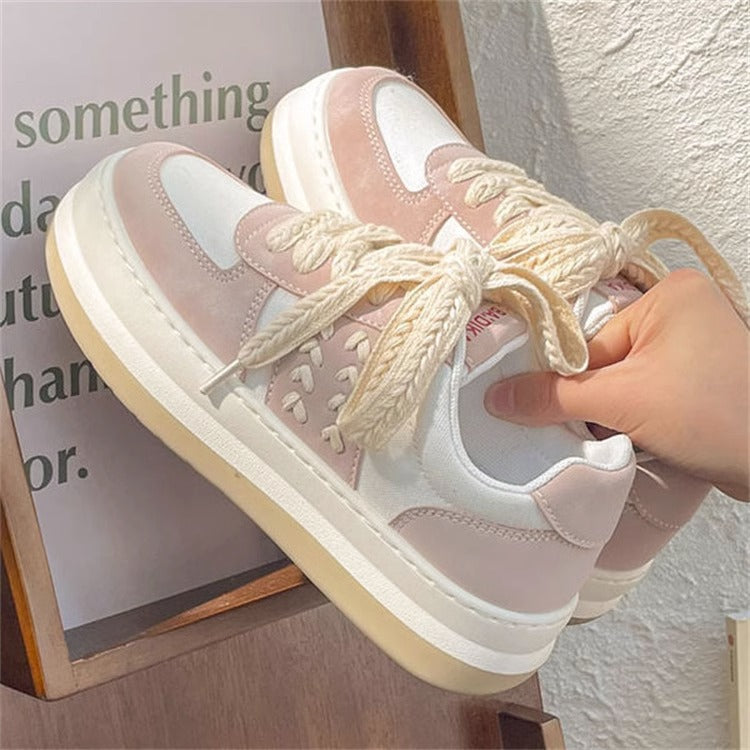 Wheat White Shoes For Women Thick-soled Big Head