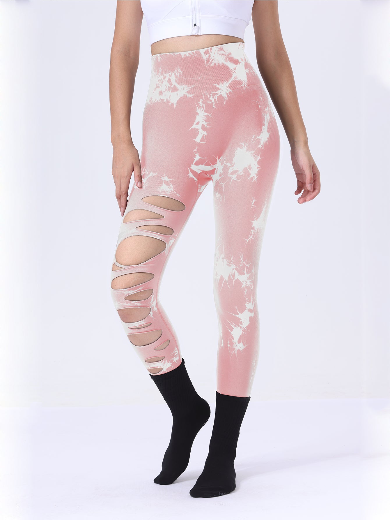 Butt Lifting Yoga Gym Athletic Pants, Hollow Out Tummy Control Sports Leggings Tie Dye Running Pants