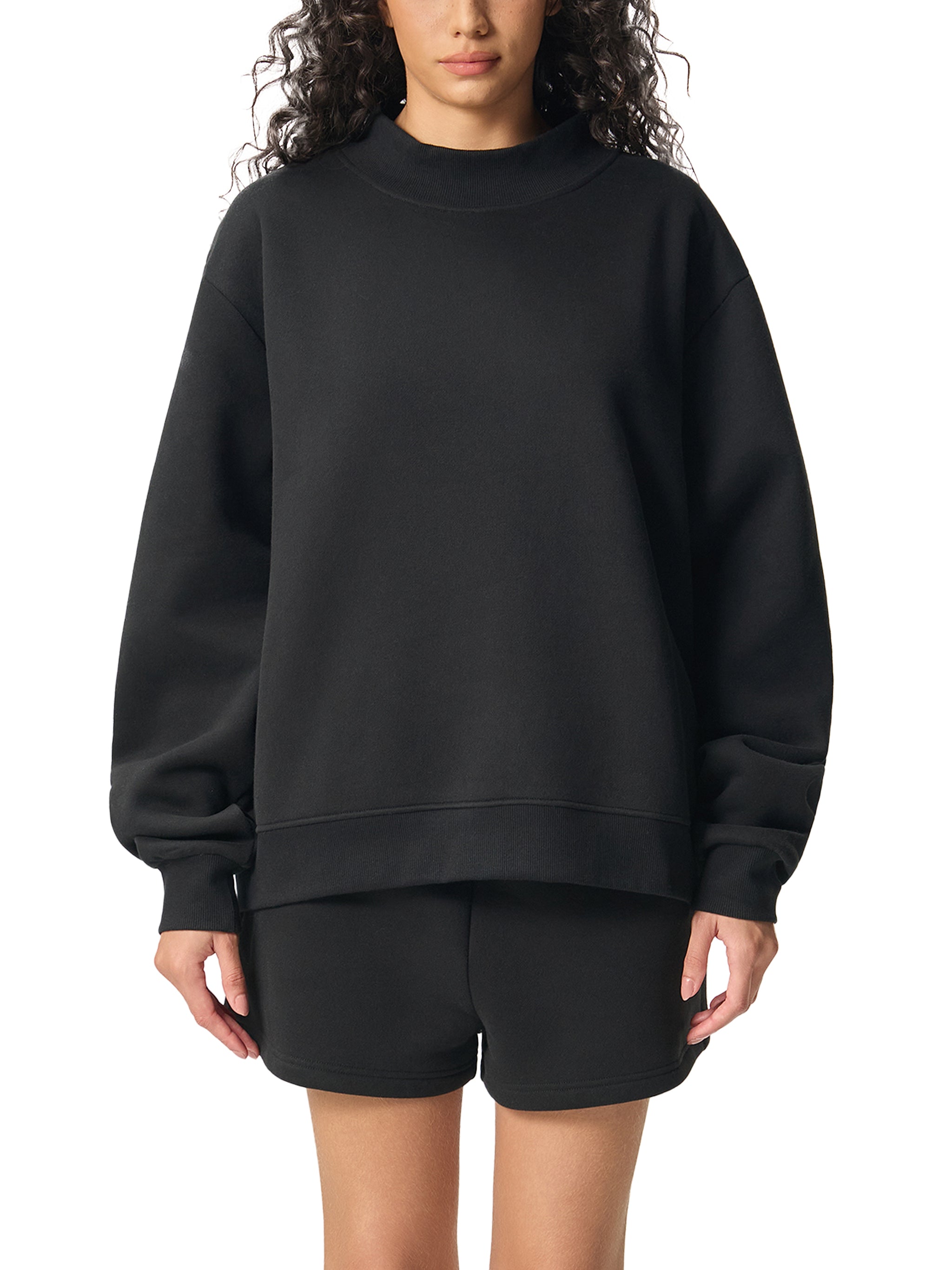 Pruzora Essential Fleece Mock-Neck Crew Sweatshirt