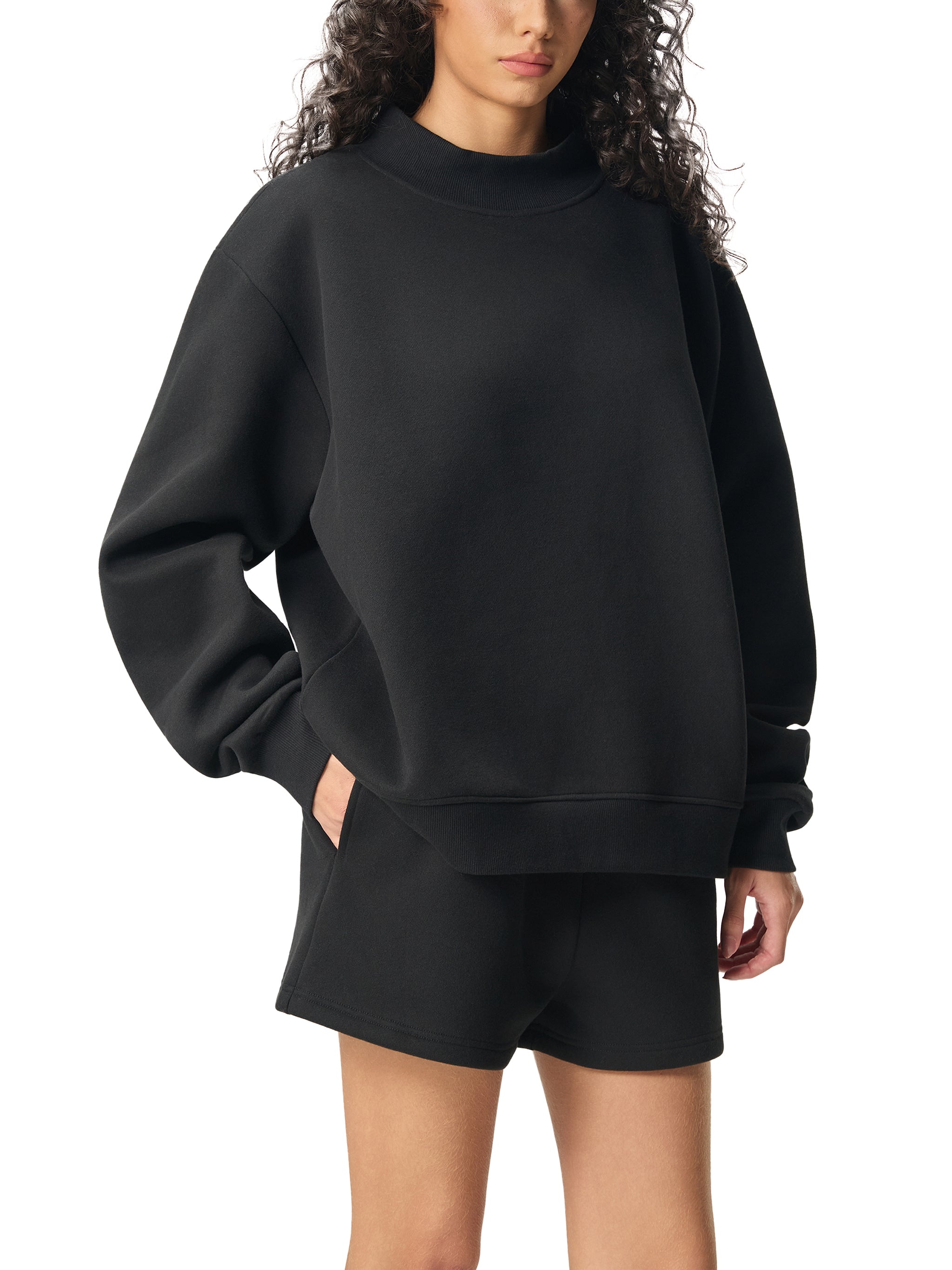 Pruzora Essential Fleece Mock-Neck Crew Sweatshirt